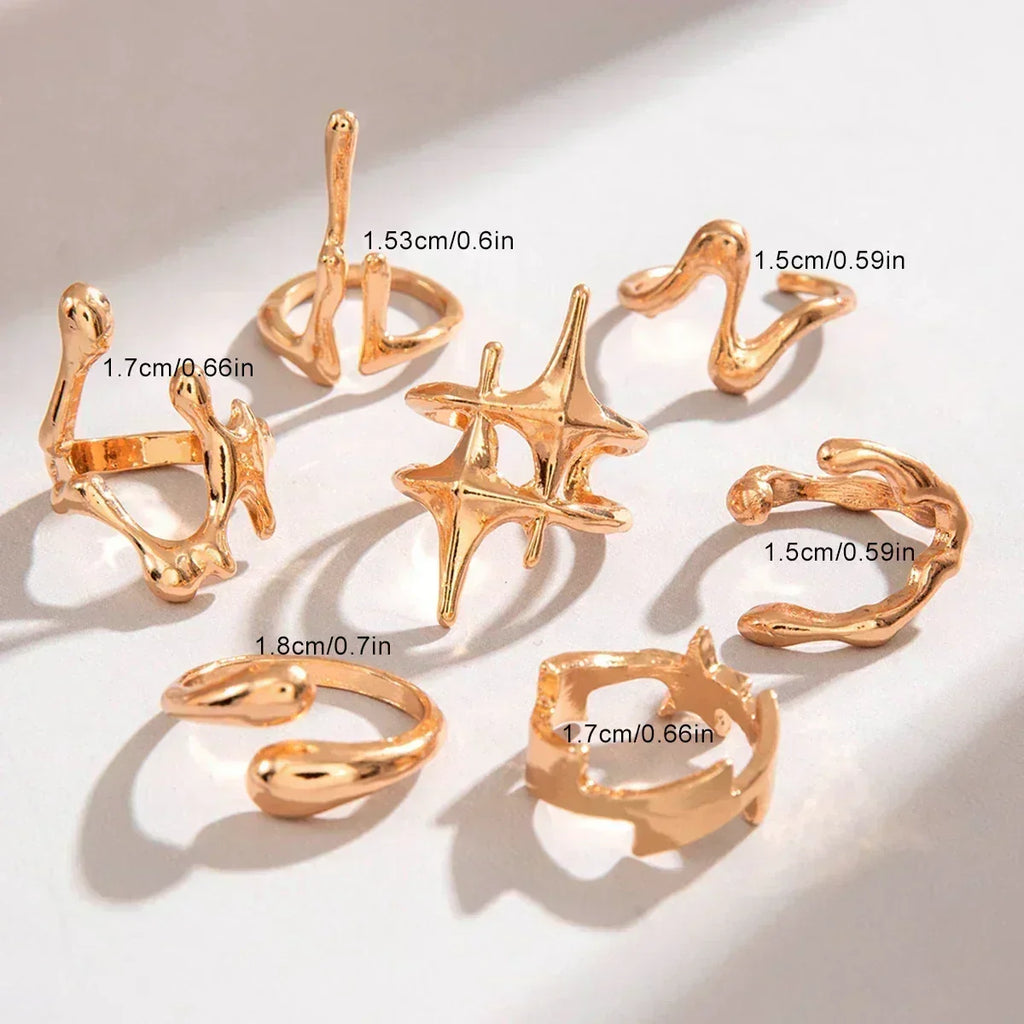 Docona Fashion Elegant Stacking Gold Colour Rings Geometric Design Ring Set Accessories Daily Festival Party Gifts 27910 Femstylo