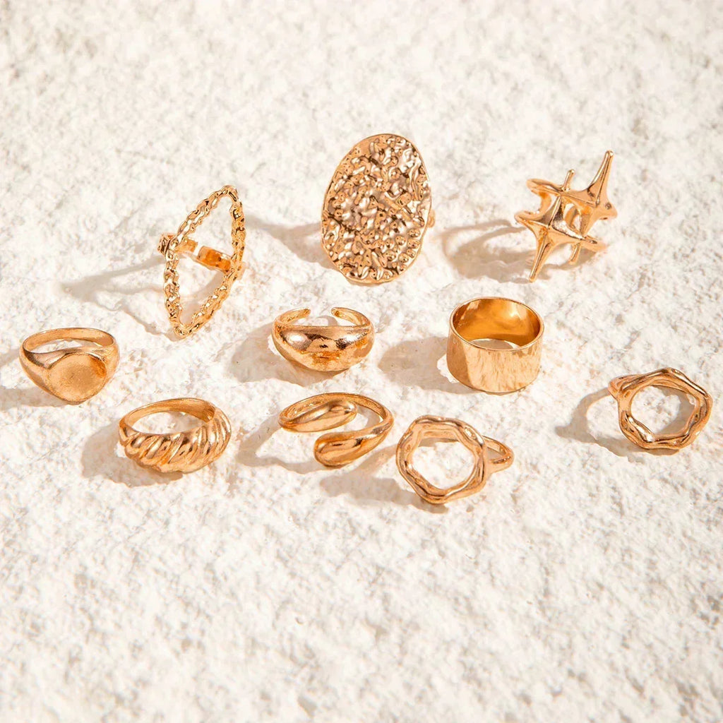 Docona Fashion Elegant Stacking Gold Colour Rings Geometric Design Ring Set Accessories Daily Festival Party Gifts 27910 Femstylo