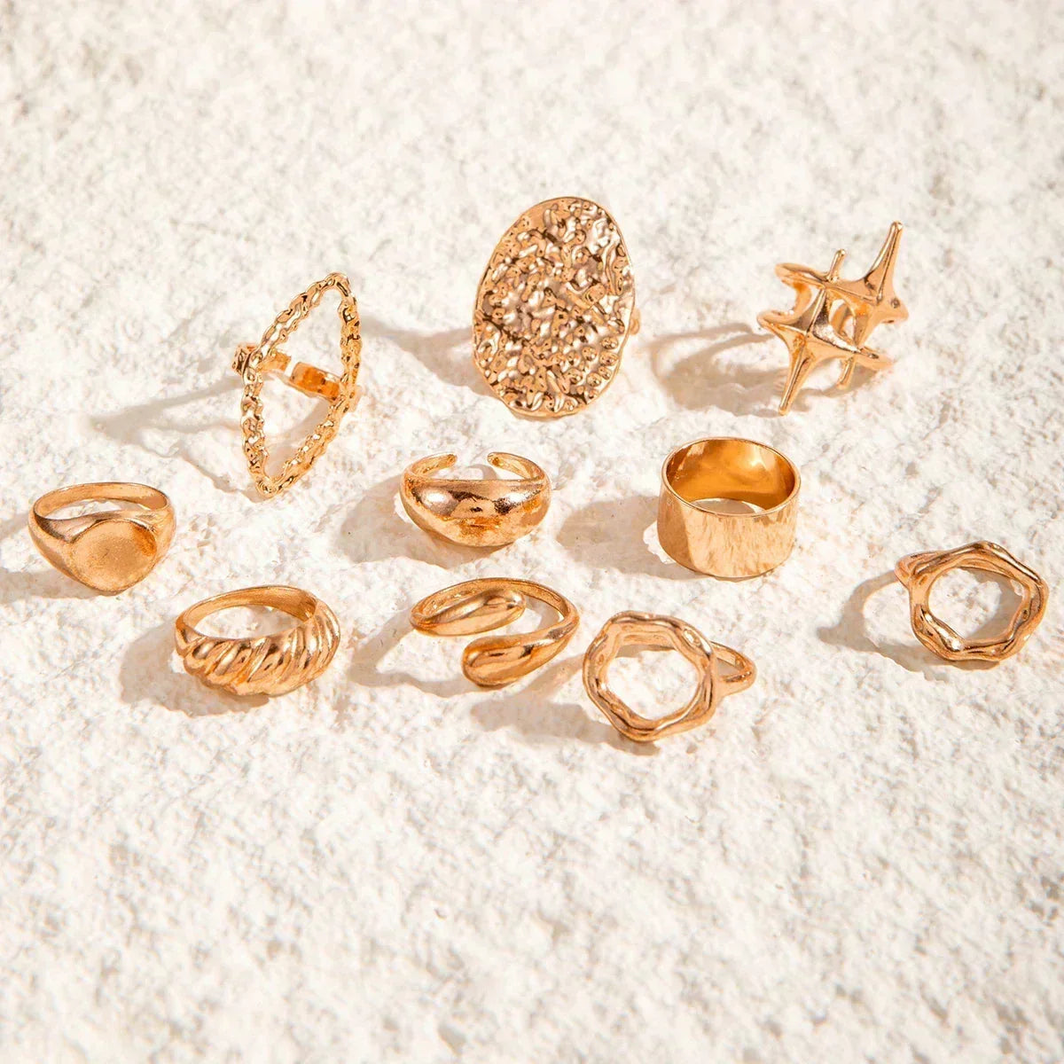 Docona Fashion Elegant Stacking Gold Colour Rings Geometric Design Ring Set Accessories Daily Festival Party Gifts 27910 Femstylo