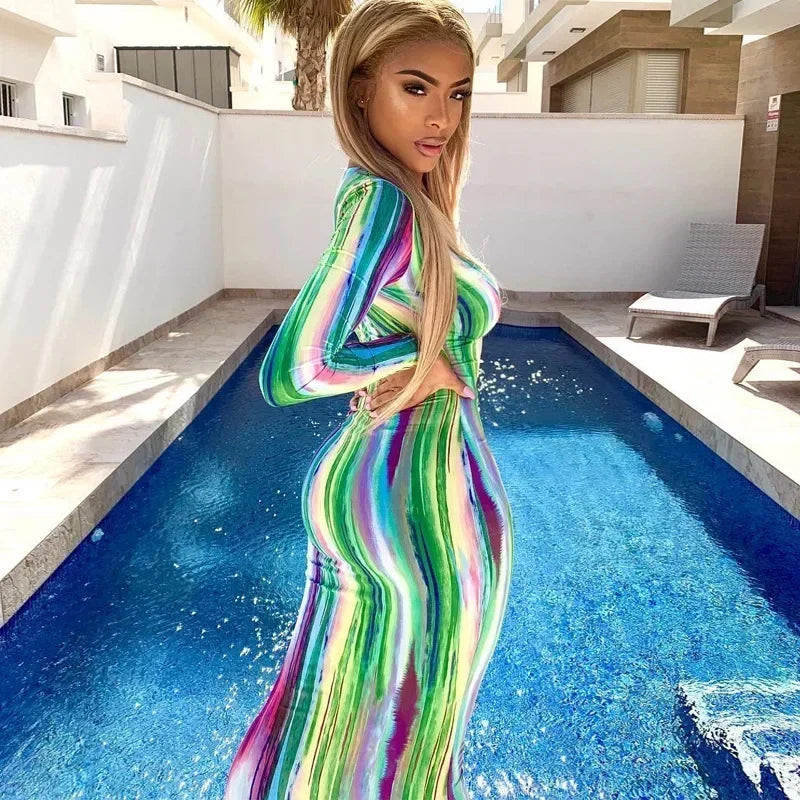Spring And Summer Dresses For Women Chest Wrap Printed Off Shoulder Bandage Slim Sexy Long Dress 2023 New Fashion party MsChuh Femstylo