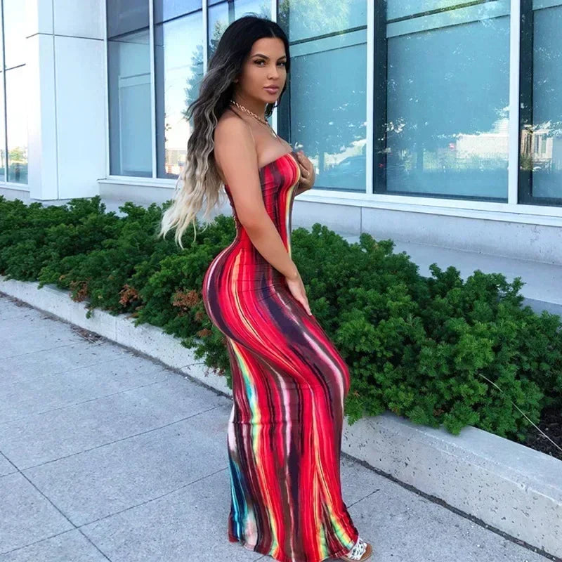 Spring And Summer Dresses For Women Chest Wrap Printed Off Shoulder Bandage Slim Sexy Long Dress 2023 New Fashion party MsChuh Femstylo