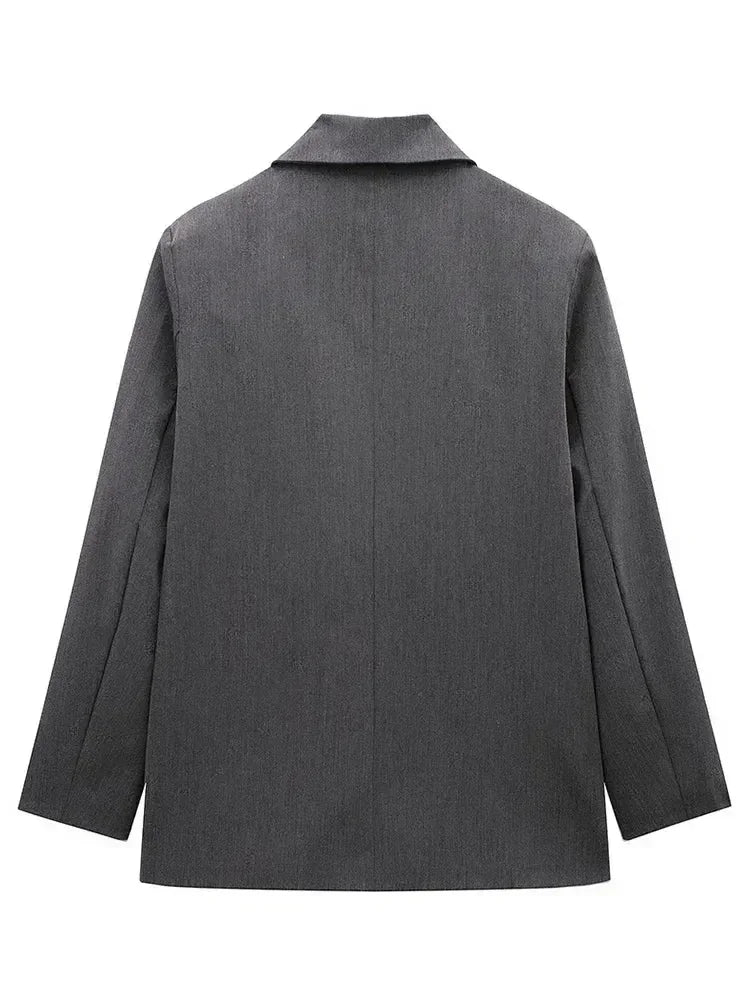 Willshela Women Fashion With Pockets Solid Double Breasted Blazer Vintage Long Sleeves Notched Neck Female Office Lady Outfits Femstylo