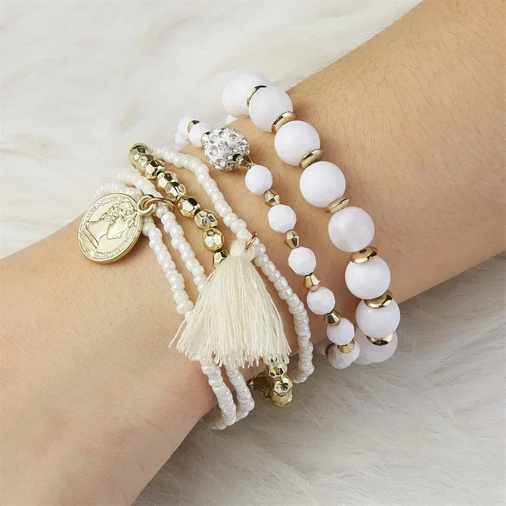 Bohemia Crystal Tassel Multicolor Beads Bracelets For Women Handmade Elastic Rope Charm Wrap Bracelet Summer Beach Party Jewelry Femstylo