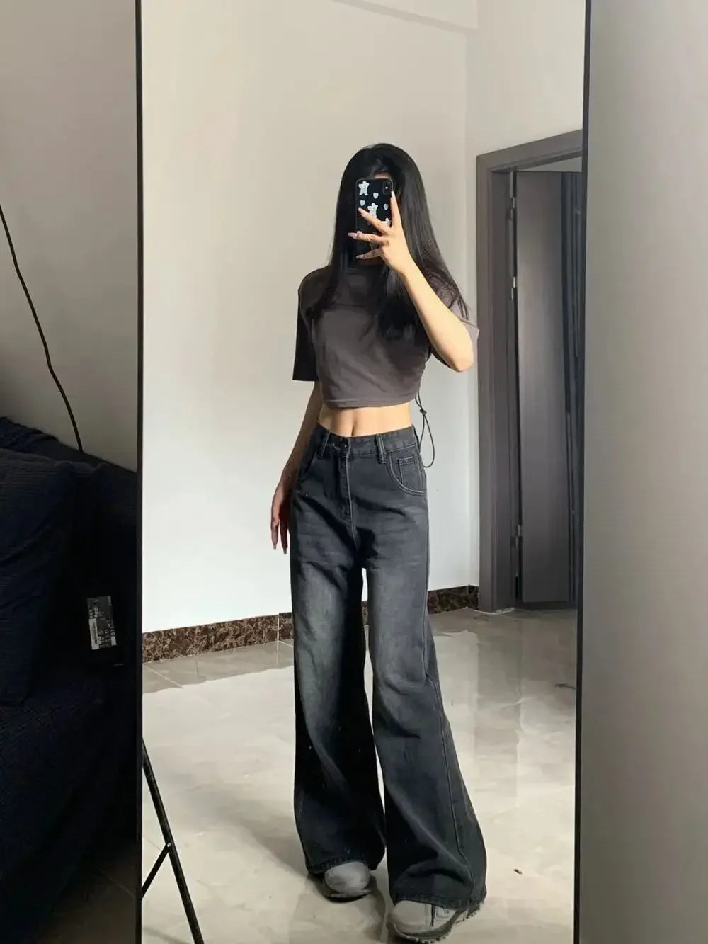 Slimming High-waisted Jeans For Women Pear-shaped Loose-fit Straight-leg Bell Bottoms Plus-size Female Denim Trousers Urban Fashion Icon