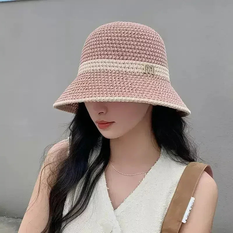 Outdoor Sunshade Hats Summer Breathable Hollow Knitted Korean Fashion Women Fisherman Hat Permeability Crochet Retro Bucket Hat Femstylo