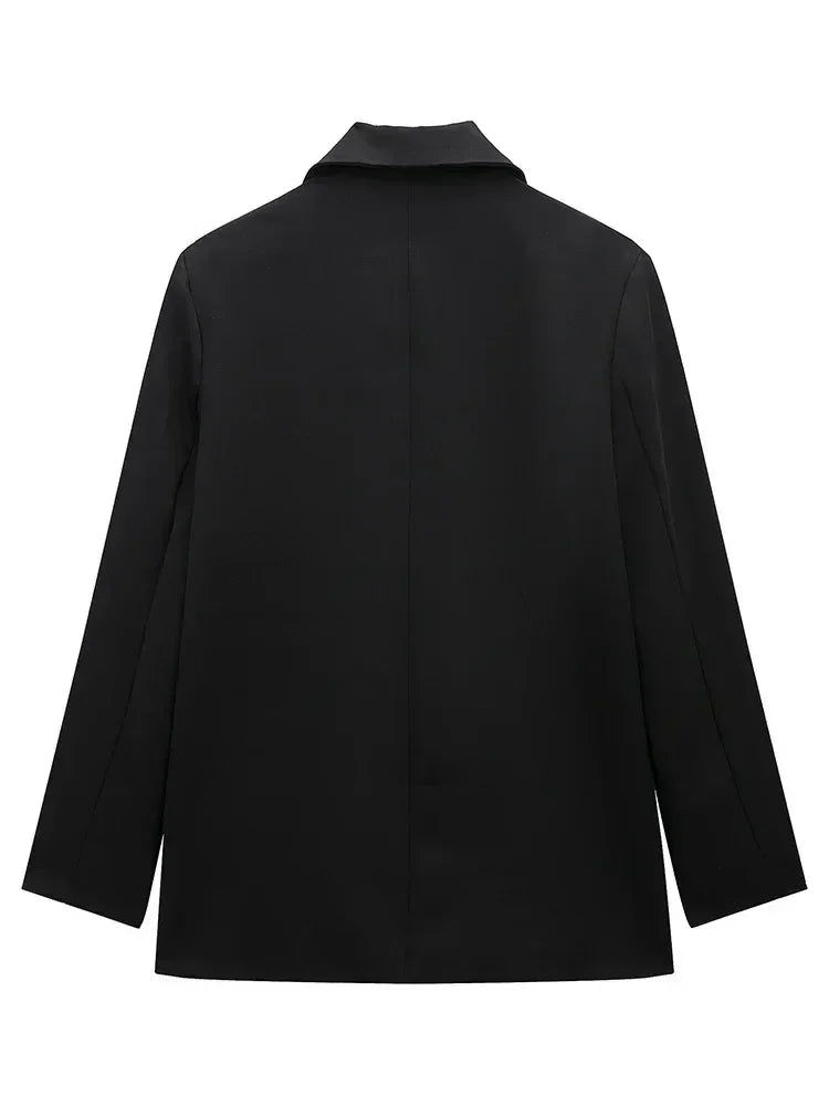 Willshela Women Fashion With Pockets Solid Double Breasted Blazer Vintage Long Sleeves Notched Neck Female Office Lady Outfits Femstylo
