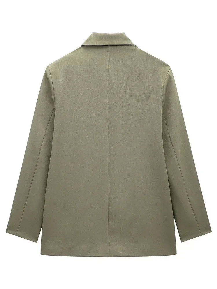 Willshela Women Fashion With Pockets Solid Double Breasted Blazer Vintage Long Sleeves Notched Neck Female Office Lady Outfits Femstylo