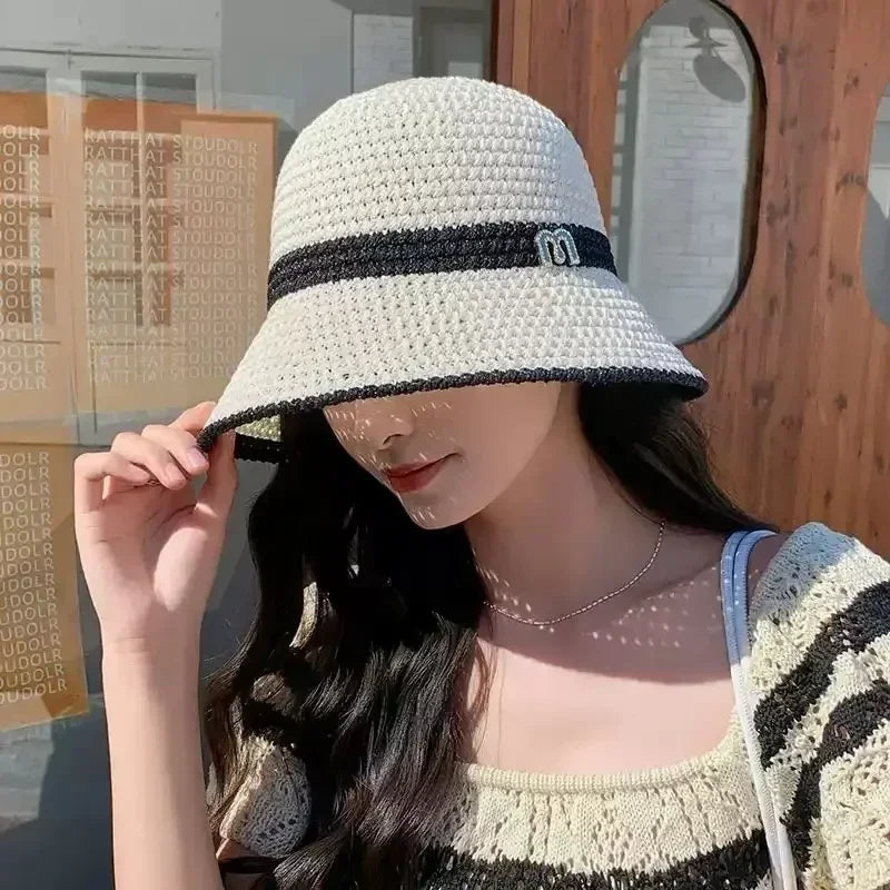 Outdoor Sunshade Hats Summer Breathable Hollow Knitted Korean Fashion Women Fisherman Hat Permeability Crochet Retro Bucket Hat Femstylo