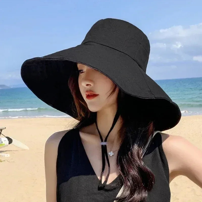 Japanese Sunshade Female Spring and Summer Sunscreen Free To Fold Big Brim Sun Hat Fisherman Hat Cover Face Oversized Hair Femstylo