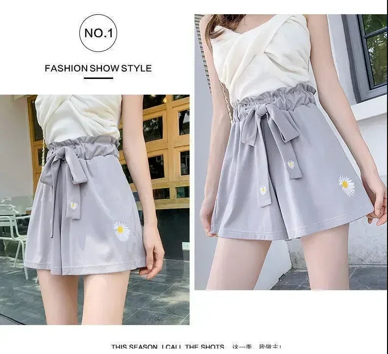 Summer Lightweight Black Casual Sports Pants Women Student Loose High-Waist Wide-Leg Shorts Femstylo