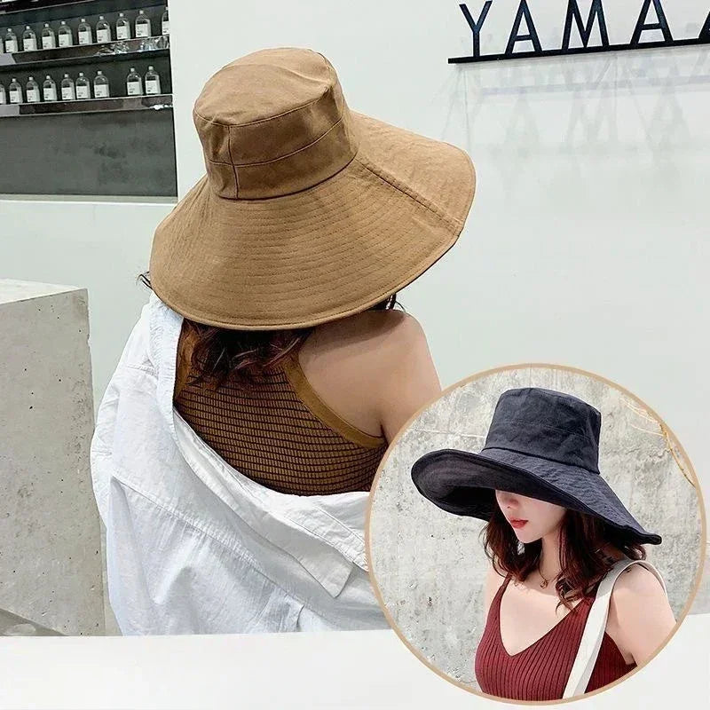Japanese Sunshade Female Spring and Summer Sunscreen Free To Fold Big Brim Sun Hat Fisherman Hat Cover Face Oversized Hair Femstylo