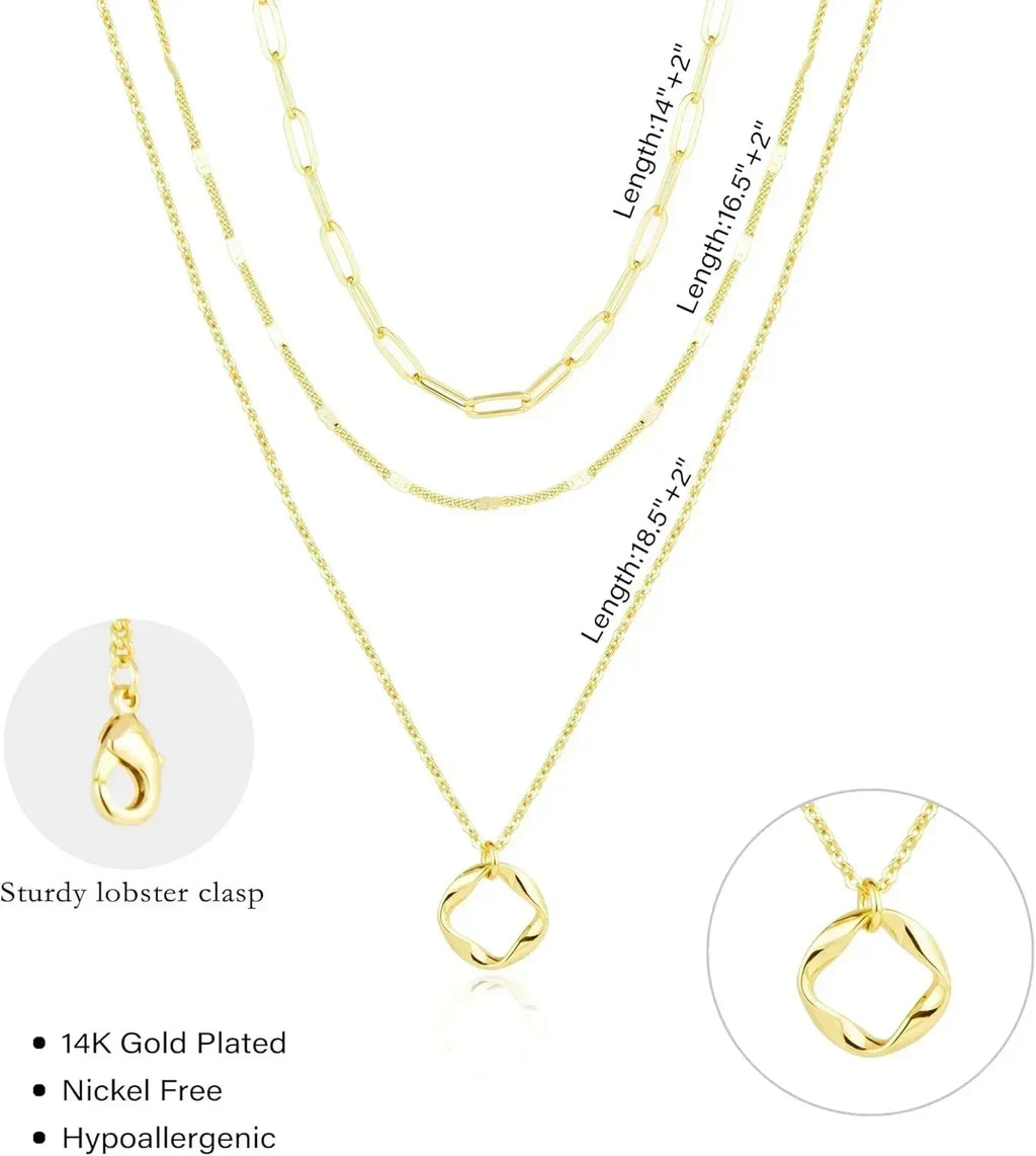 Layered Gold Necklaces for Women Stackable14K Gold Silver Plated Circle Paperclip Chain Pendant Choker Necklace Set For Woman Femstylo
