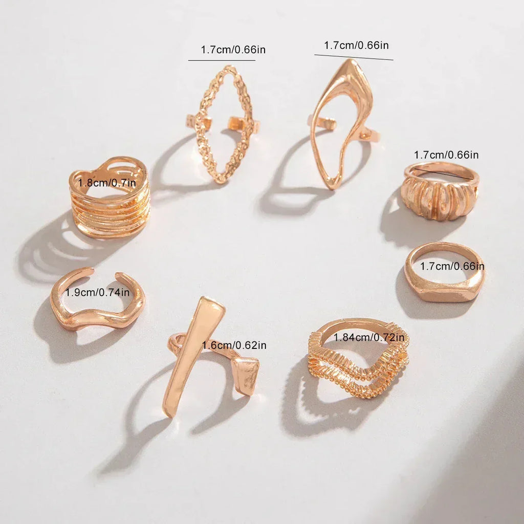 Docona Fashion Elegant Stacking Gold Colour Rings Geometric Design Ring Set Accessories Daily Festival Party Gifts 27910 Femstylo