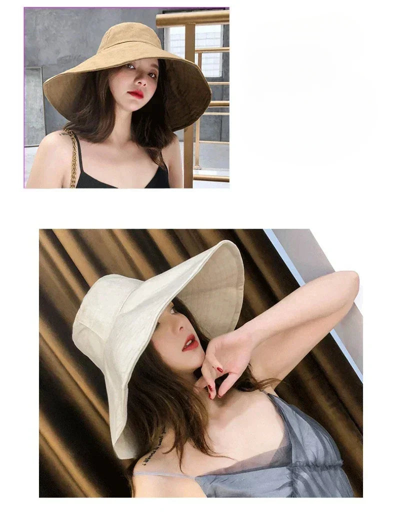 Japanese Sunshade Female Spring and Summer Sunscreen Free To Fold Big Brim Sun Hat Fisherman Hat Cover Face Oversized Hair Femstylo