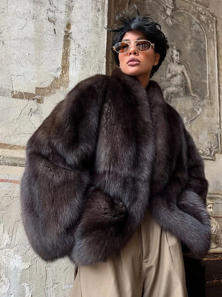 Solid Medium-length Fur Coat Women Elegant Lapel Hidden Button Loose Outerwear 2025 Winter New Office Lady Commute Overcoat Urban Fashion Icon