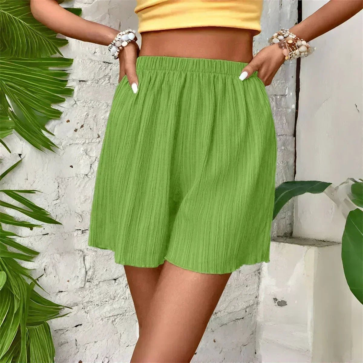 Women High Waist Solid Shorts 2025 Spring Summer New Fashion Pant Lady Casual Outfit Short Pants Beach Holiday Simple Clothing Femstylo