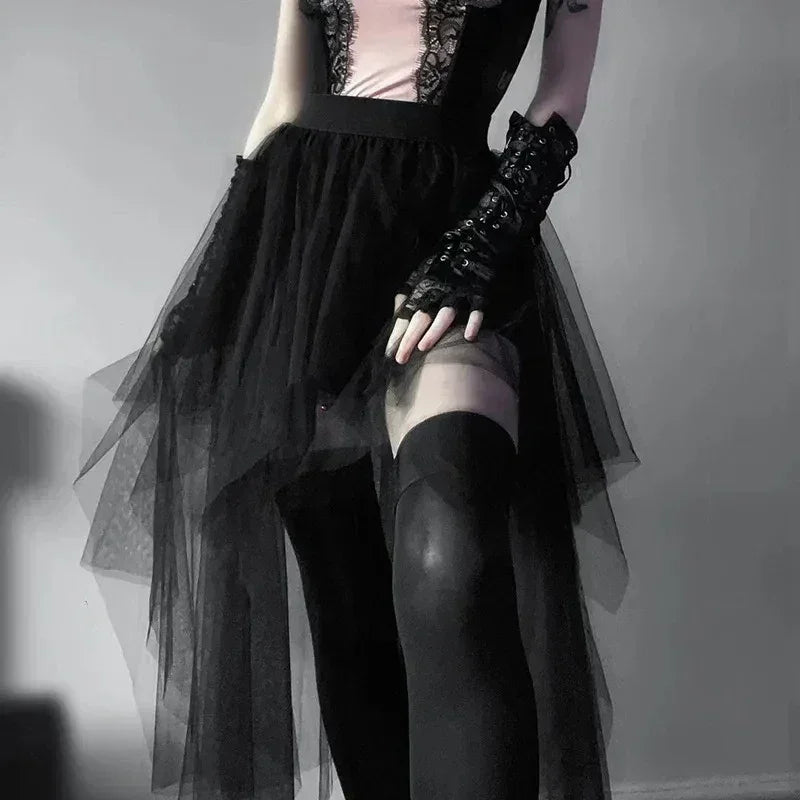 Casual Skirts Punk Sexy Net Yarn High-Waisted Irregular Skirt for Women Summer New European and American Gothic Style Versatile Femstylo