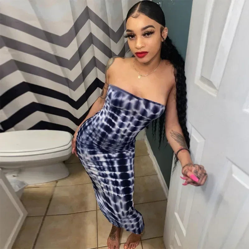 Spring And Summer Dresses For Women Chest Wrap Printed Off Shoulder Bandage Slim Sexy Long Dress 2023 New Fashion party MsChuh Femstylo