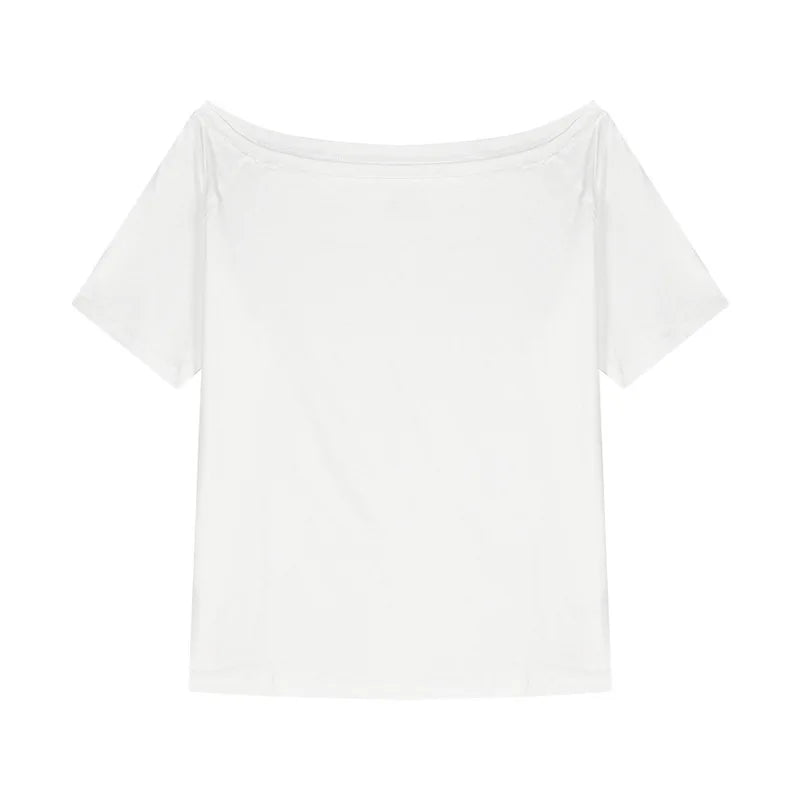 2026 Summer Off Shoulder T-shirt Women Sexy Y2K Korean Fashion Crop Tops Woman Vintage Japanese White Tee Shirt Femme Clothes Urban Fashion Icon