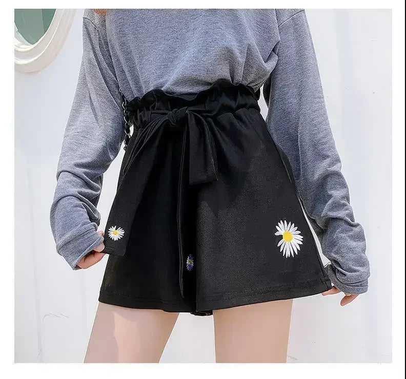 Summer Lightweight Black Casual Sports Pants Women Student Loose High-Waist Wide-Leg Shorts Femstylo
