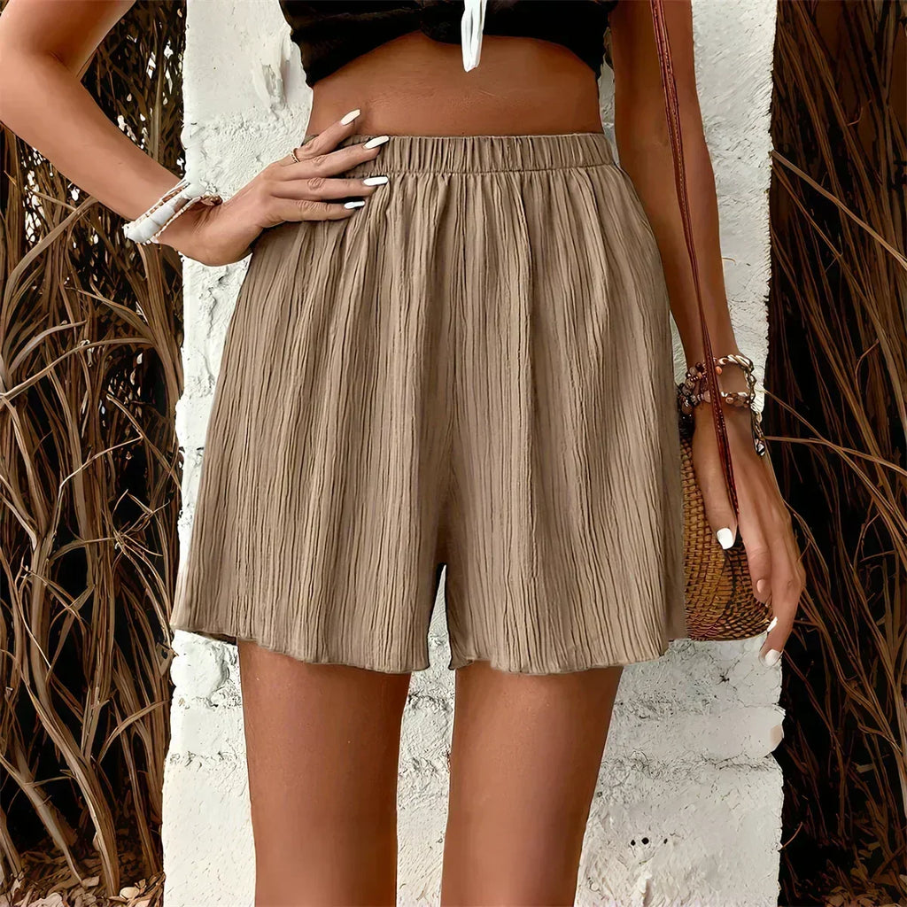 Women High Waist Solid Shorts 2025 Spring Summer New Fashion Pant Lady Casual Outfit Short Pants Beach Holiday Simple Clothing Femstylo