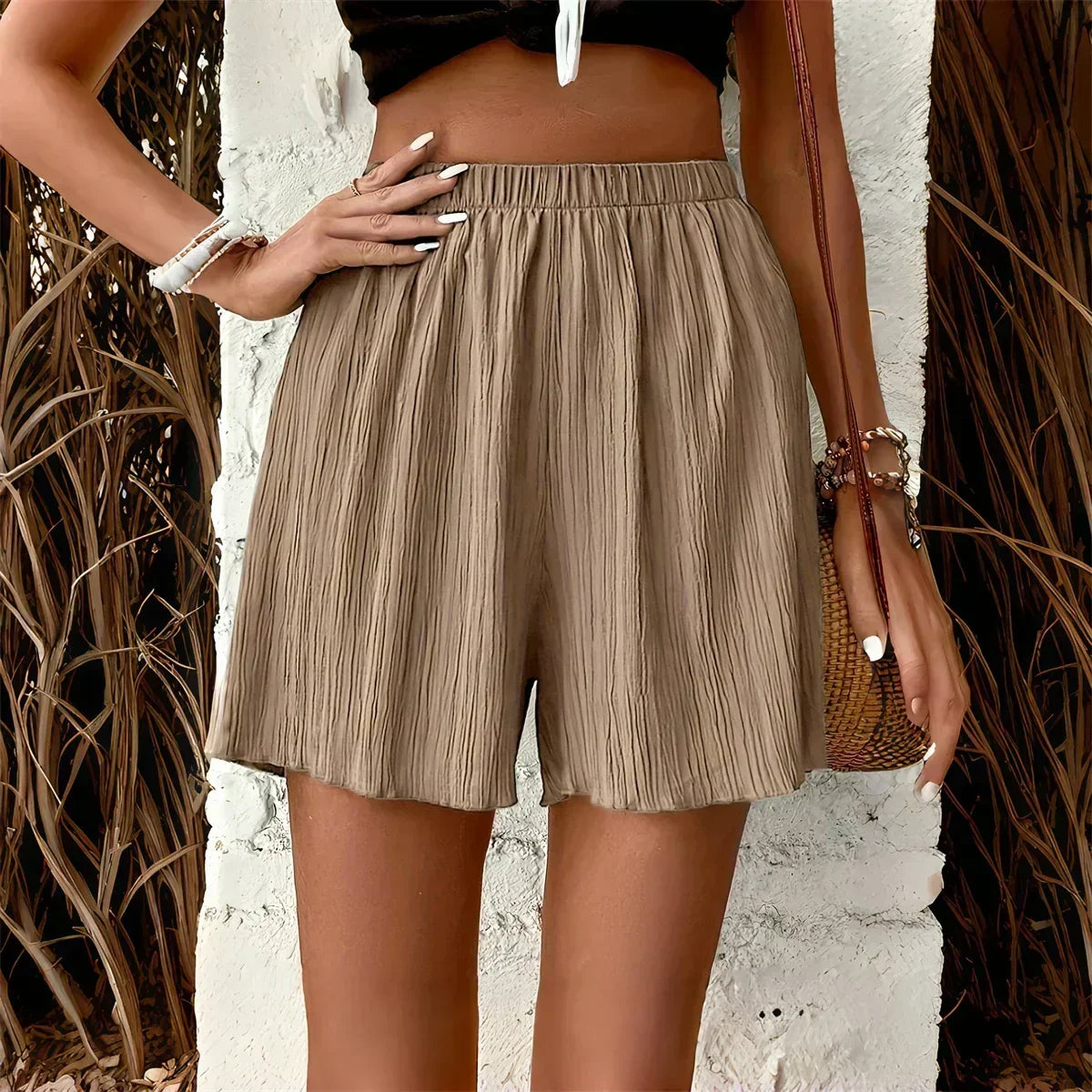 Women High Waist Solid Shorts 2025 Spring Summer New Fashion Pant Lady Casual Outfit Short Pants Beach Holiday Simple Clothing Femstylo