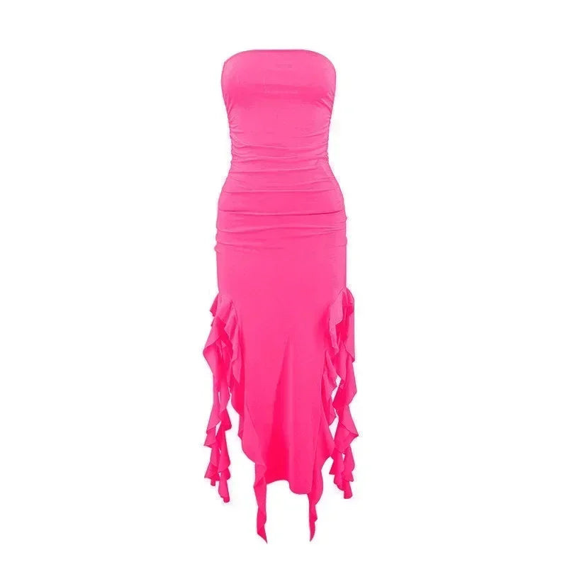 BWQ Long Dresses For Women Slit Sexy Bodycon Sleeveless Jellyfish Dress Hot Girls Fashion Off The Shoulders Maxi Dress Woman Femstylo