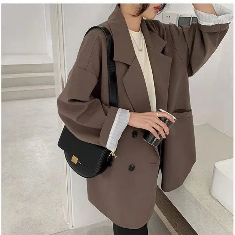 Oversize Blazers Women Long Sleeve Black Suit Streetwear Korean Chic Loose Jacket Spring Autumn Coat Double-breasted Tweed New Urban Fashion Icon
