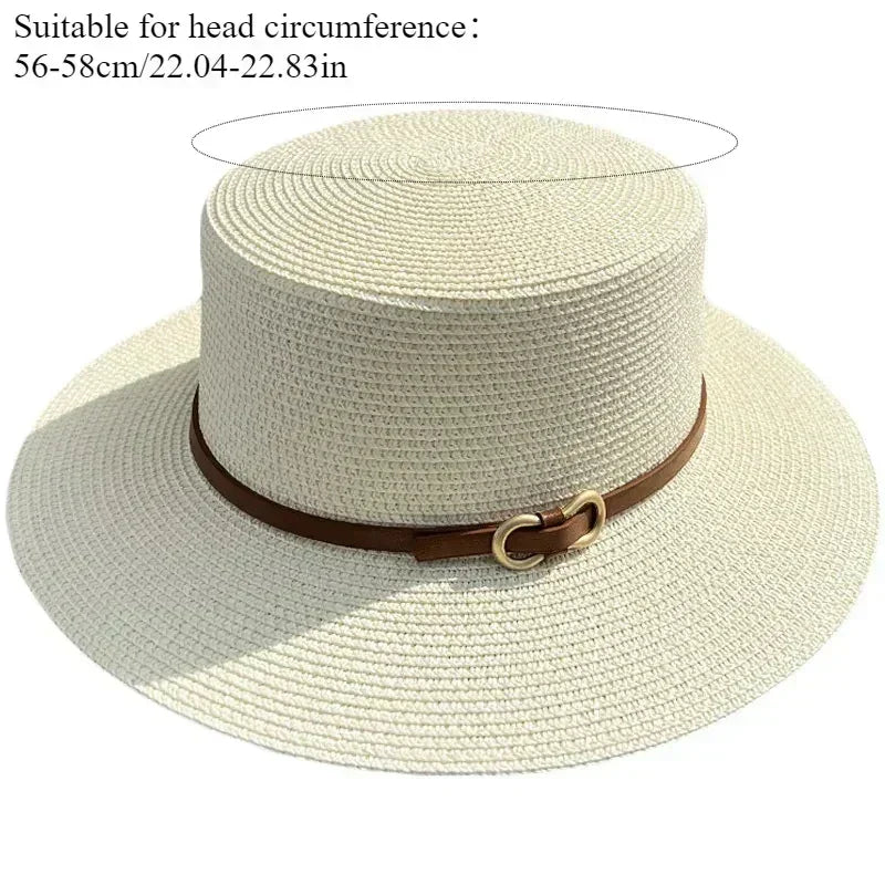 Simple Straw Summer Women Beach Hat Female Casual Panama Hat Women Flat Brim Bowknot Straw Cap Girls Sun Hat Femstylo