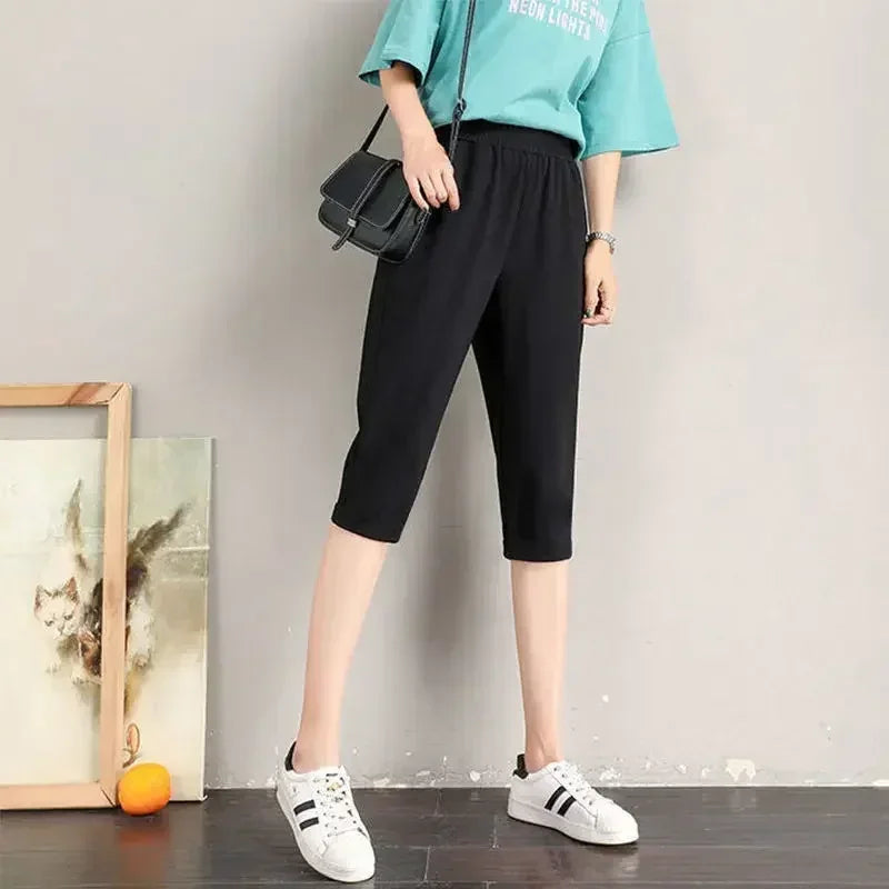 Summer Lightweight Black Casual Sports Pants Women Student Loose High-Waist Wide-Leg Shorts Femstylo
