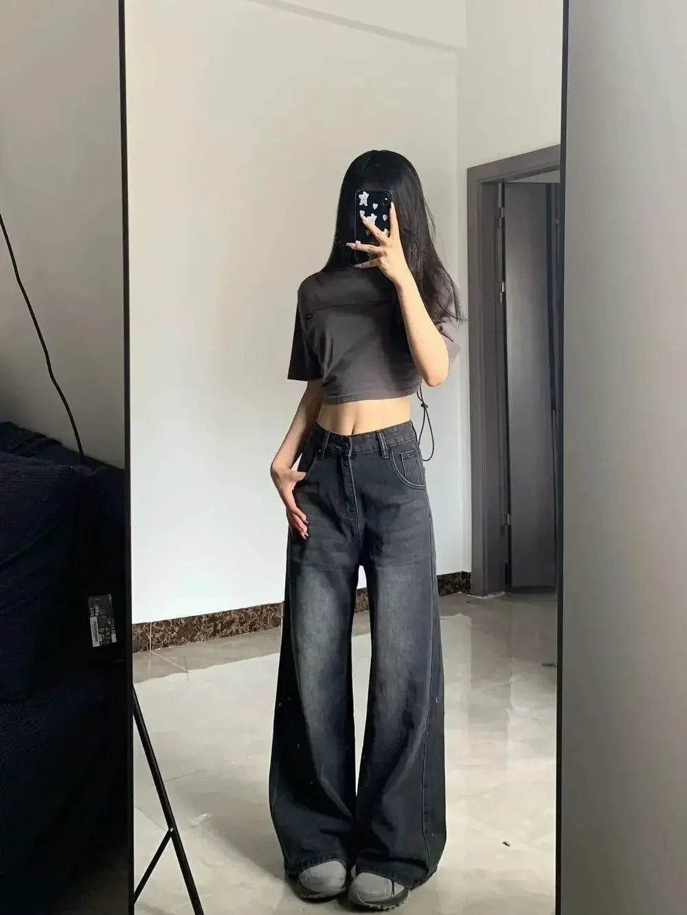 Slimming High-waisted Jeans For Women Pear-shaped Loose-fit Straight-leg Bell Bottoms Plus-size Female Denim Trousers Urban Fashion Icon
