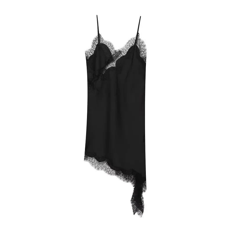 MUJER 2025 Lace Slip Dress Woman Black Backless Short Dresses for Women Asymmetric Party Women's Summer Dress Satin Sexy Dresses Urban Fashion Icon
