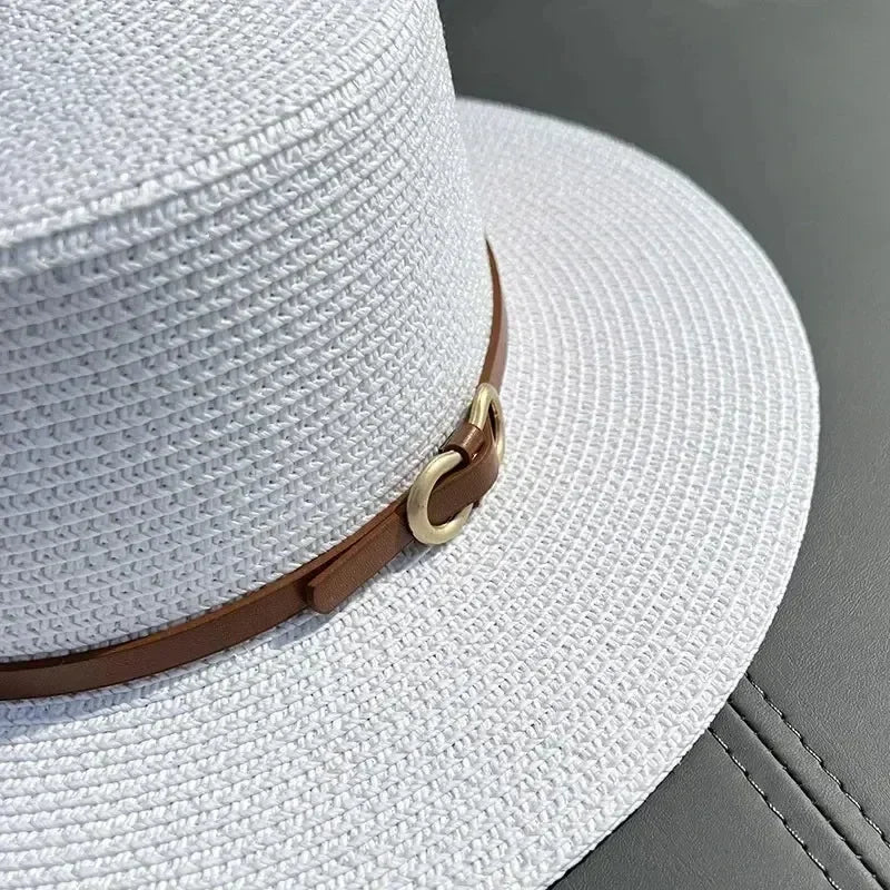 Simple Straw Summer Women Beach Hat Female Casual Panama Hat Women Flat Brim Bowknot Straw Cap Girls Sun Hat Femstylo