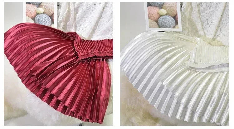Classic Golden Velvet Pleated Skirt High Waist Retro Style Fashion Office Lady Pleated Long Skirt Winter Velvet Skirt 90cm Long Femstylo