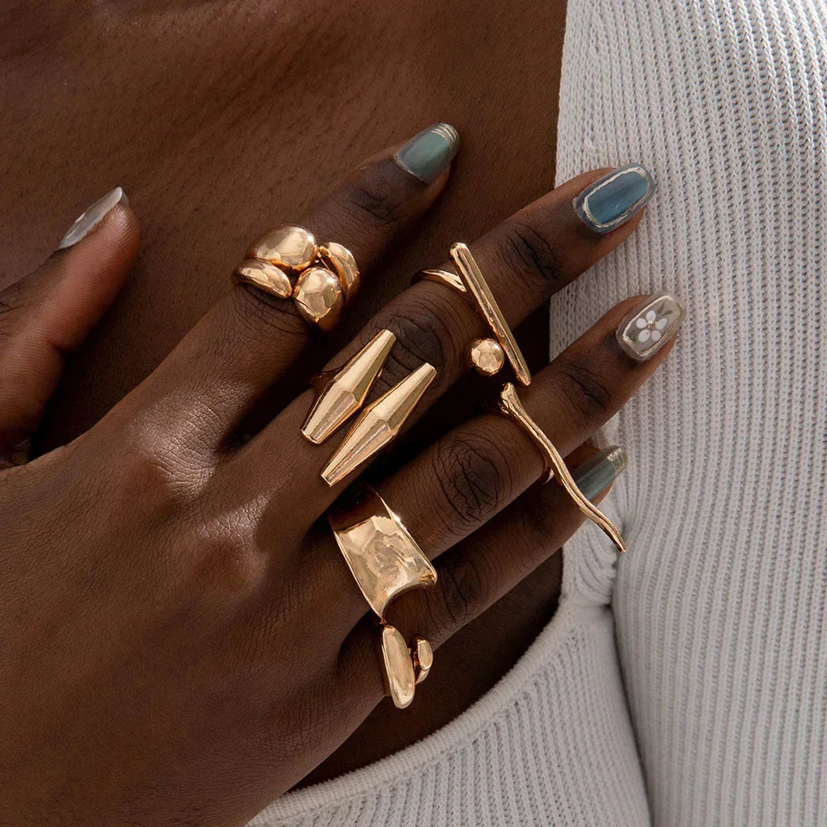 Docona Fashion Elegant Stacking Gold Colour Rings Geometric Design Ring Set Accessories Daily Festival Party Gifts 27910 Femstylo