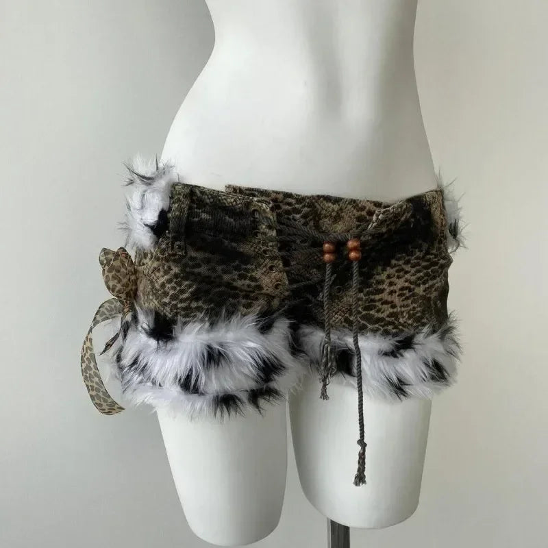 American millennial hottie y2k subculture leopard print casual shorts for women summer trendy burr high quality splicing shorts Femstylo