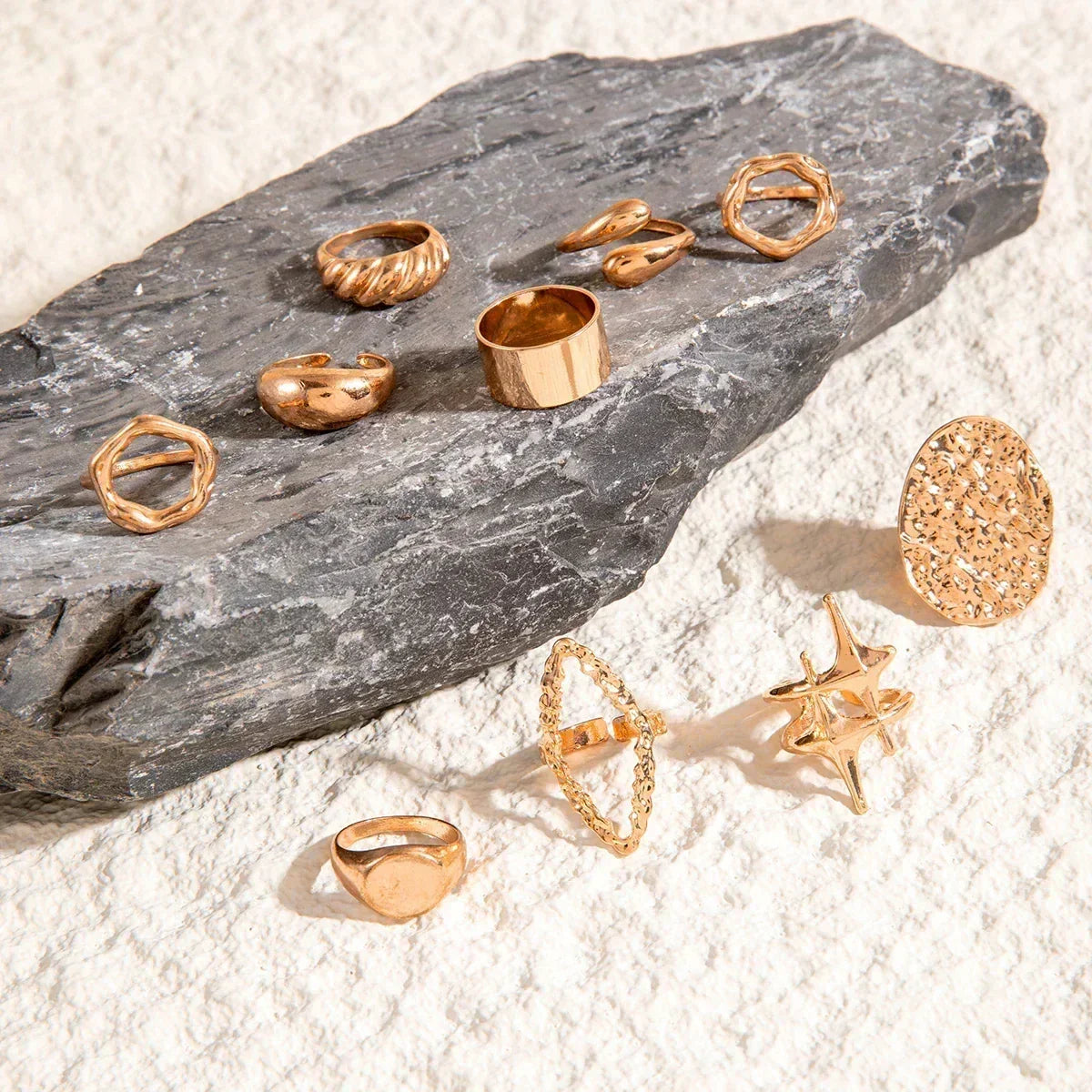 Docona Fashion Elegant Stacking Gold Colour Rings Geometric Design Ring Set Accessories Daily Festival Party Gifts 27910 Femstylo