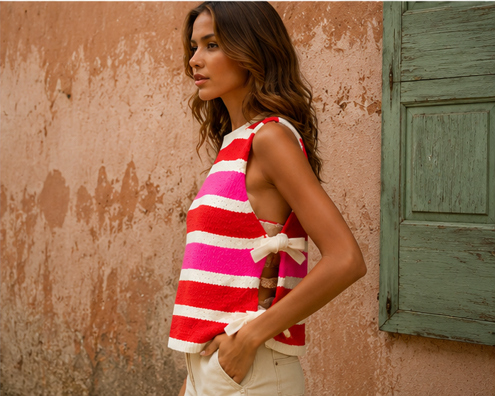 Vivid Stripe Tie-Side Sweater Vest Fitkitty Culture Athleisure Wear, Yoga Wear & Women's Clothing