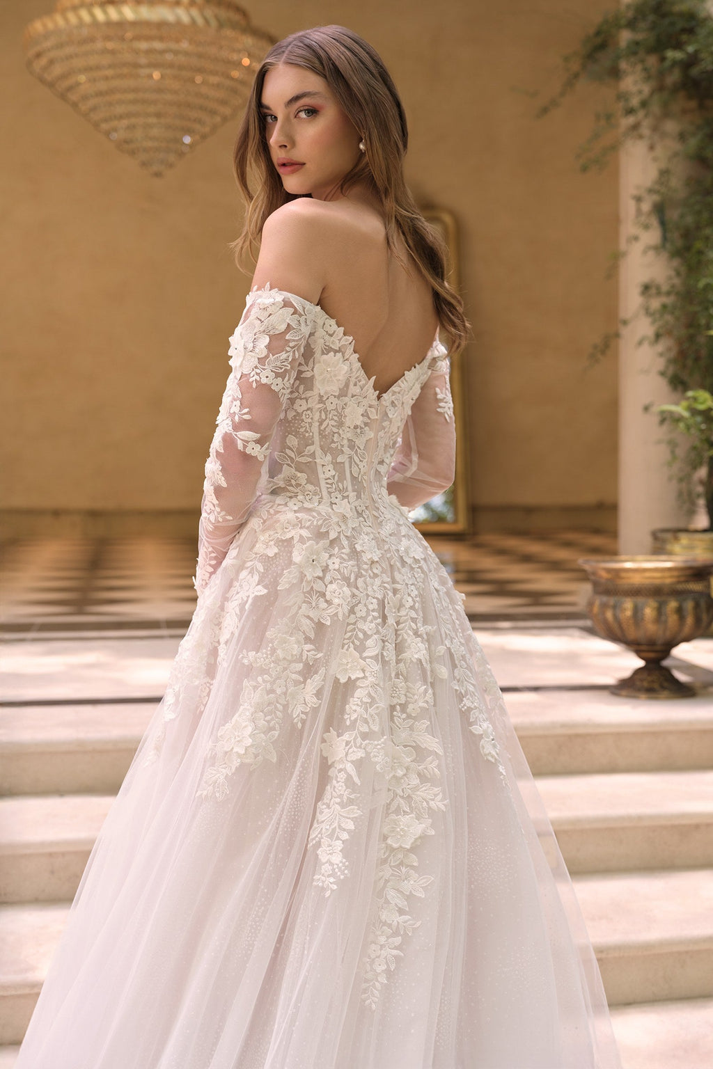 Andrea & Leo WL067 Off the Shoulder Sheer Illusion Sleeves Wedding Ball Gown DiscountDressShop