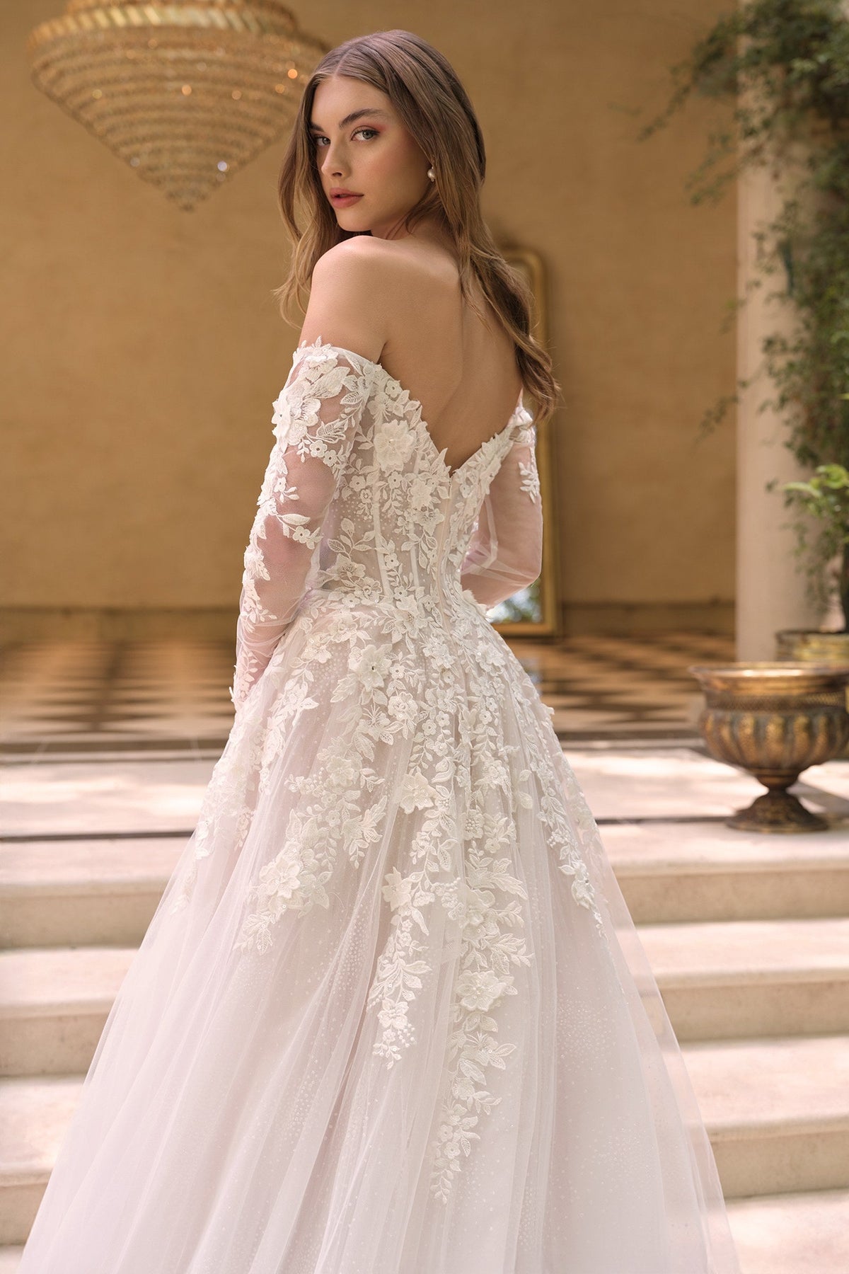 Andrea & Leo WL067 Off the Shoulder Sheer Illusion Sleeves Wedding Ball Gown DiscountDressShop