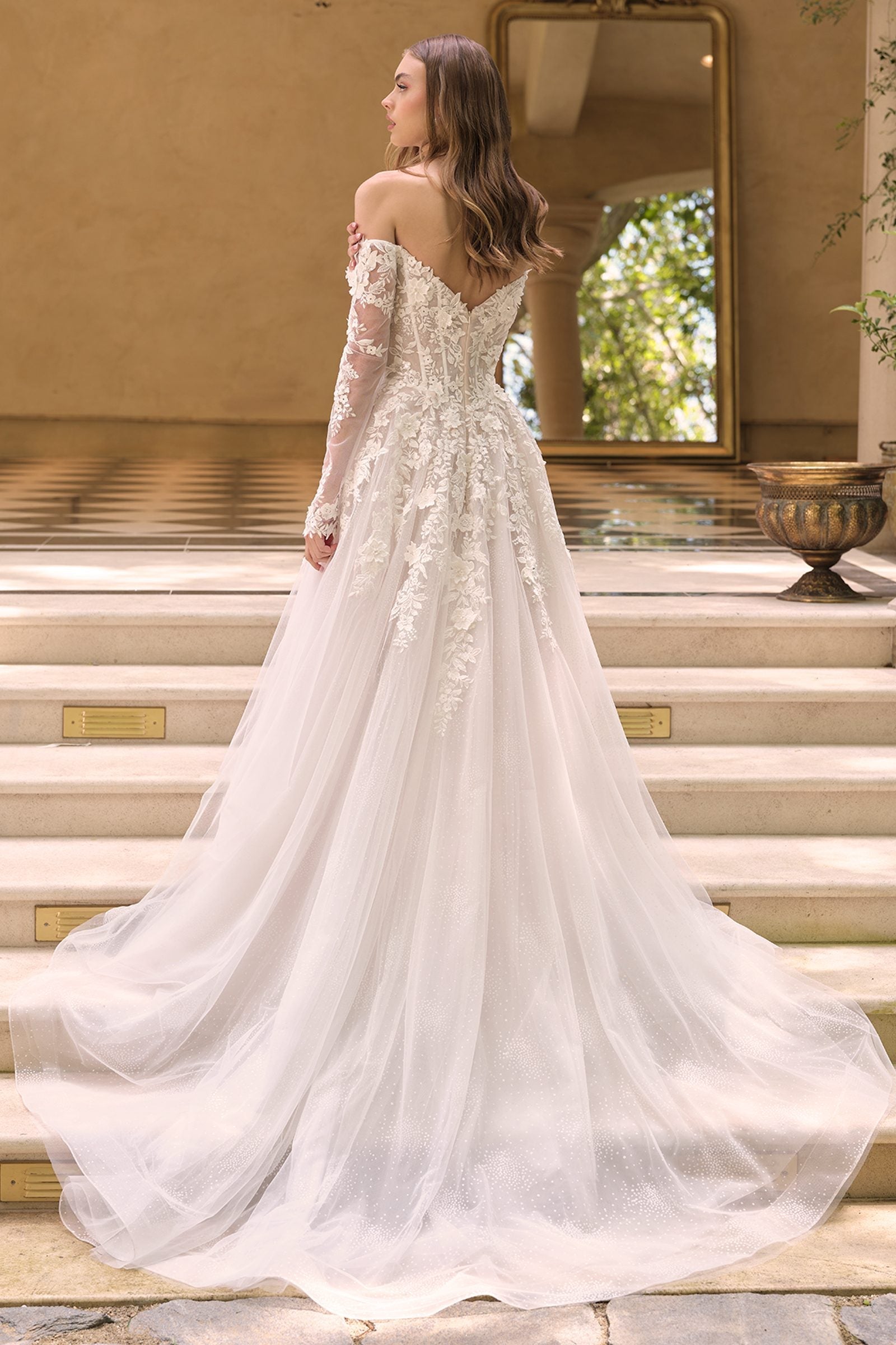 Andrea & Leo WL067 Off the Shoulder Sheer Illusion Sleeves Wedding Ball Gown DiscountDressShop