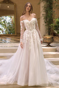 Andrea & Leo WL067 Off the Shoulder Sheer Illusion Sleeves Wedding Ball Gown DiscountDressShop
