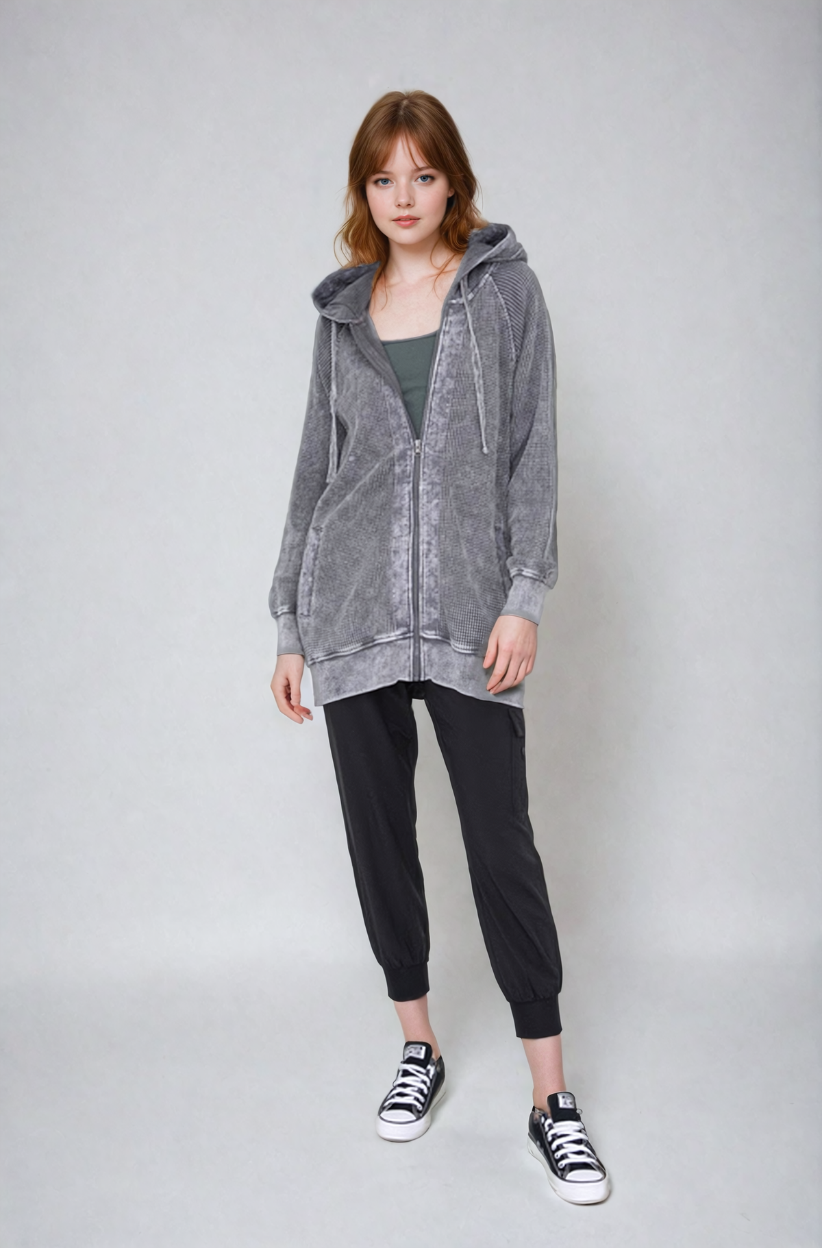 Oversized Waffle Knit Zip-Up Hoodie Fitkitty Culture Athleisure Wear, Yoga Wear & Women's Clothing