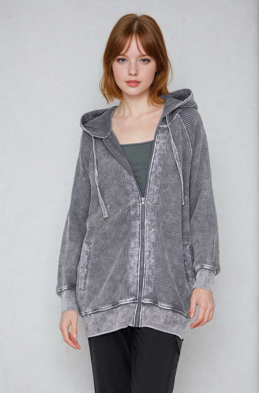 Oversized Waffle Knit Zip-Up Hoodie Fitkitty Culture Athleisure Wear, Yoga Wear & Women's Clothing