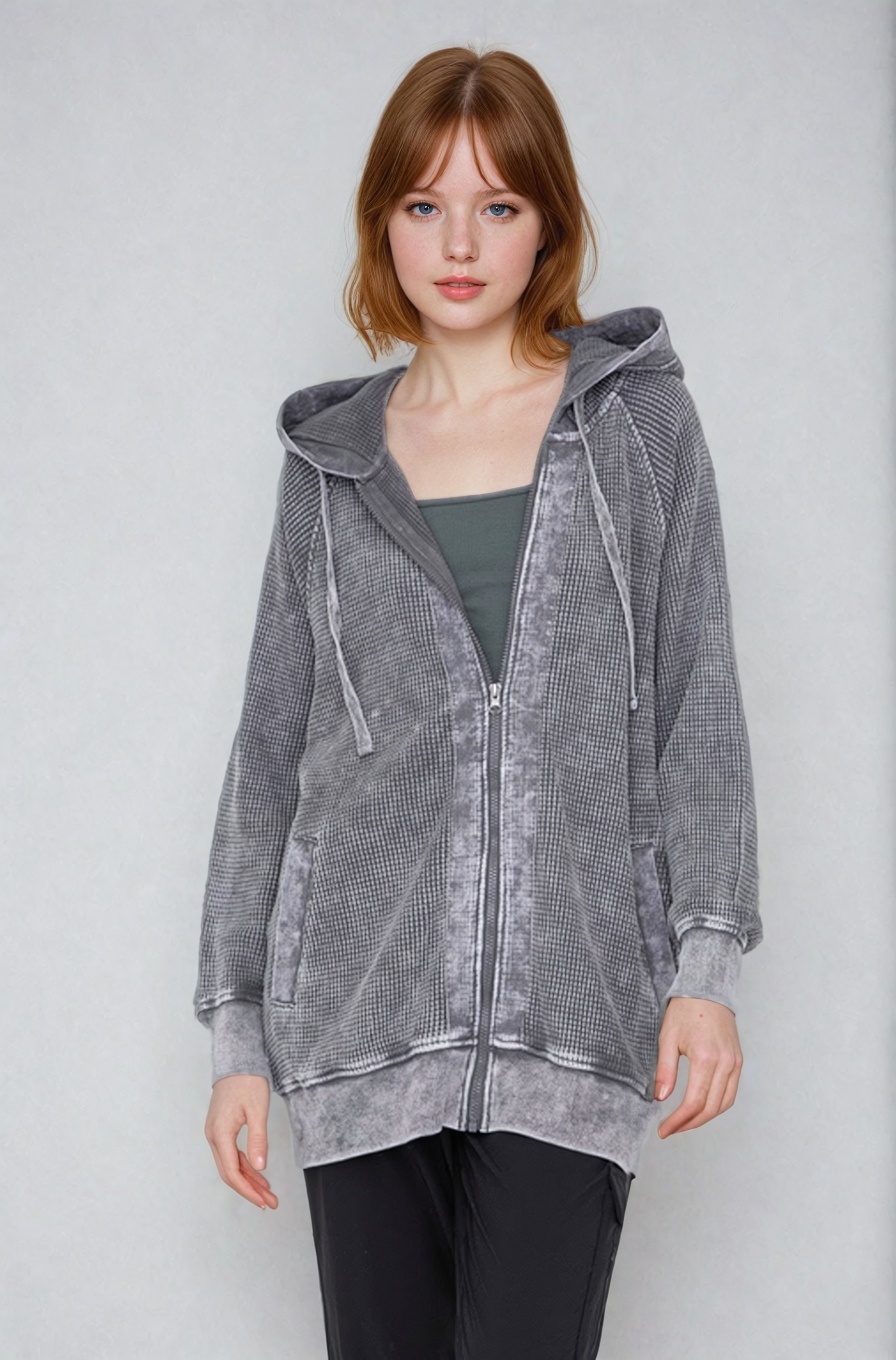 Oversized Waffle Knit Zip-Up Hoodie Fitkitty Culture Athleisure Wear, Yoga Wear & Women's Clothing