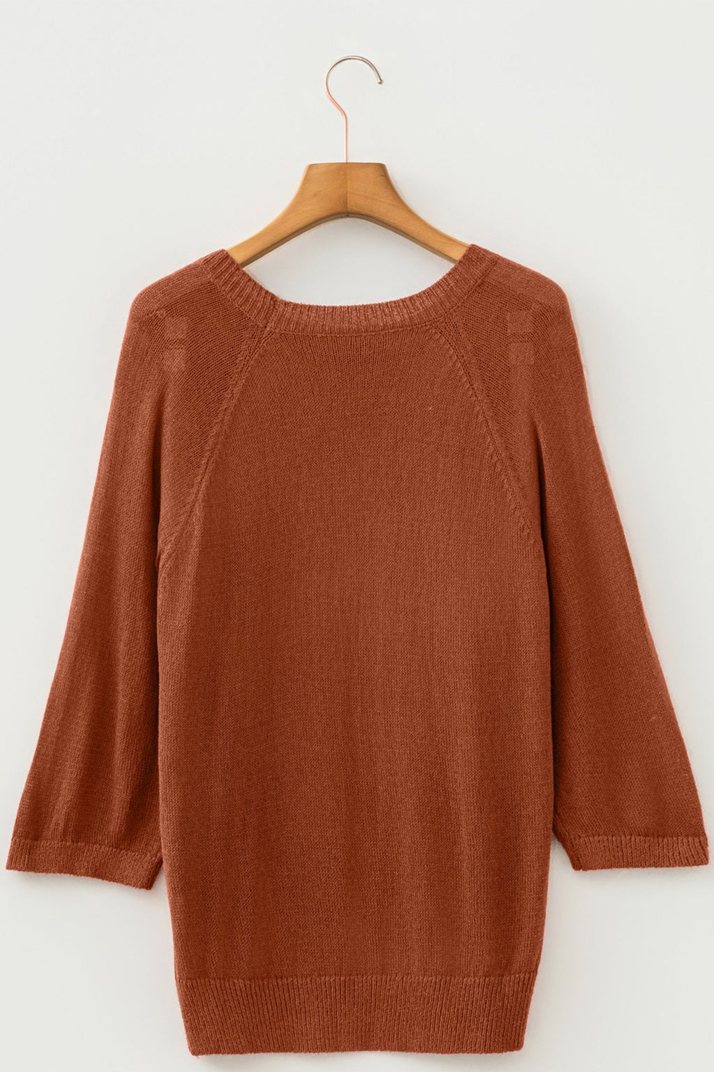 Ribbed Knit Round Neck 3/4 Sleeve Sweater Pretty Bash