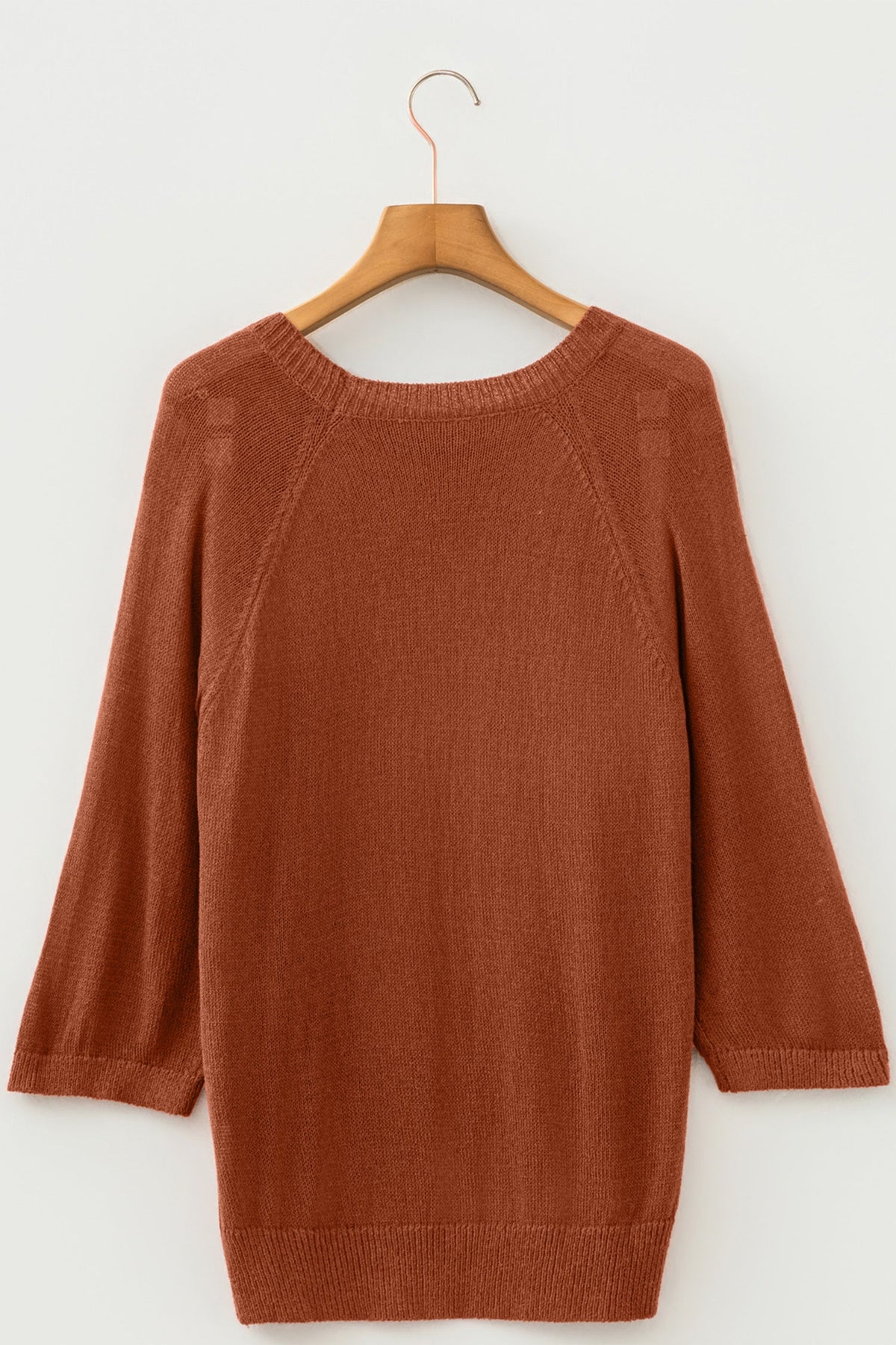 Ribbed Knit Round Neck 3/4 Sleeve Sweater Pretty Bash