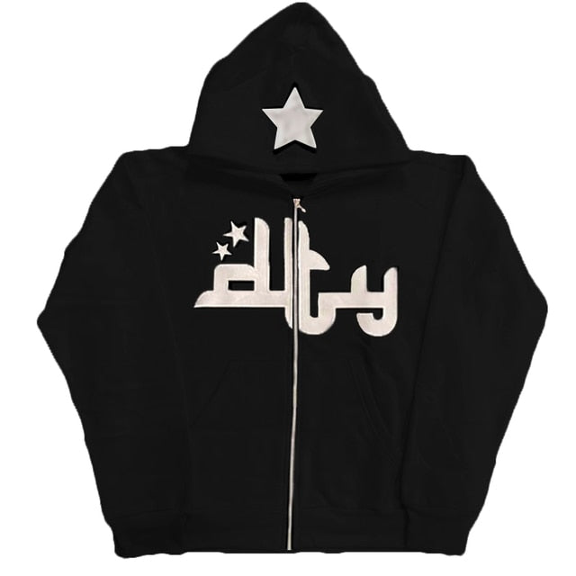 Star Printed Zip Up Hoodies Wear for Art Thou