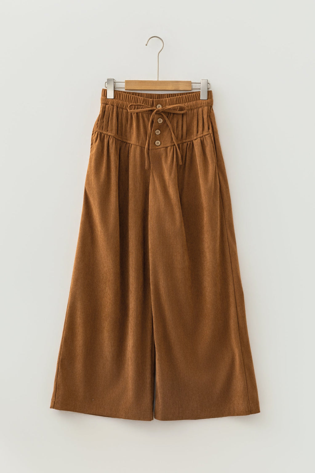 Solid Corduroy Buttoned Elastic Waist Wide Leg Pants Pretty Bash