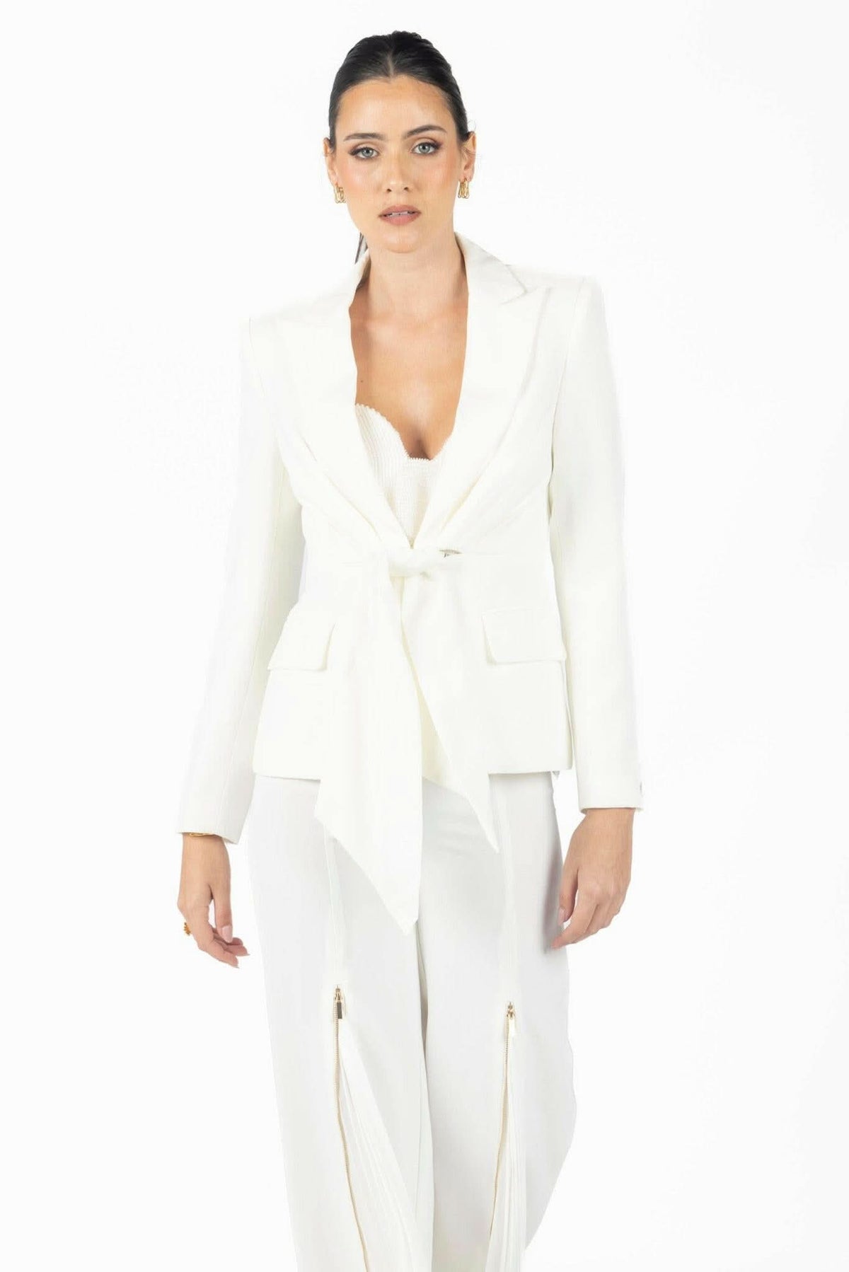 Alana White Pleated Blazer Akalia